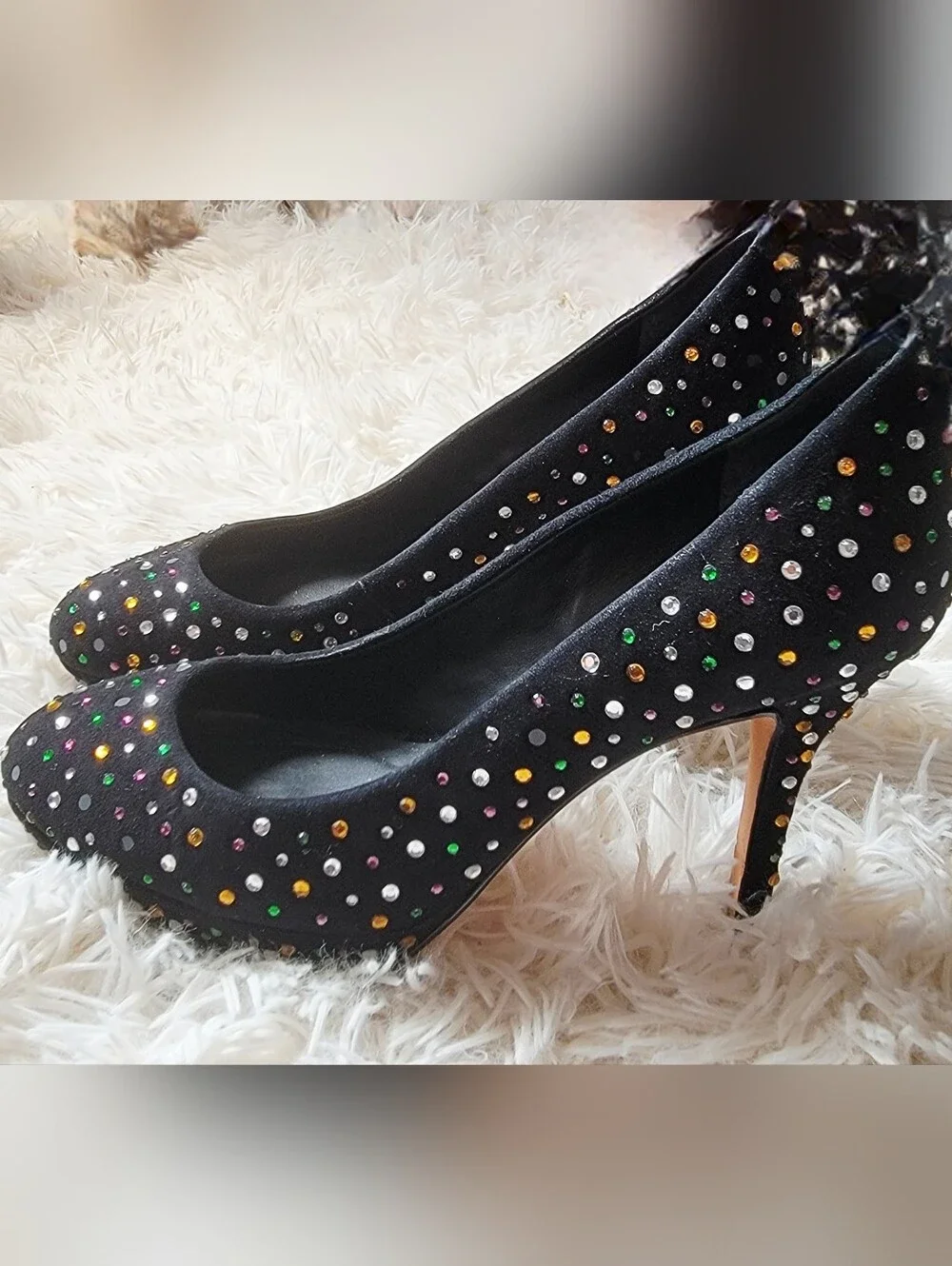 Julya Noir Rhinestone Heels by French footwear, COSMOPARIS-sz 36
